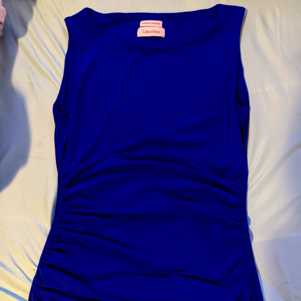blue sleeveless top